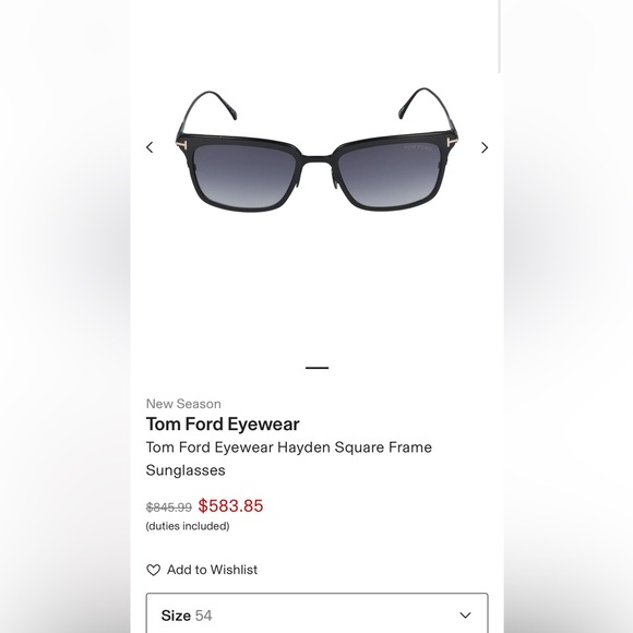 Tom Ford Eyewear Hayden Square Frame
Sunglasses Hayden FT 0831 02B
Colour: Black